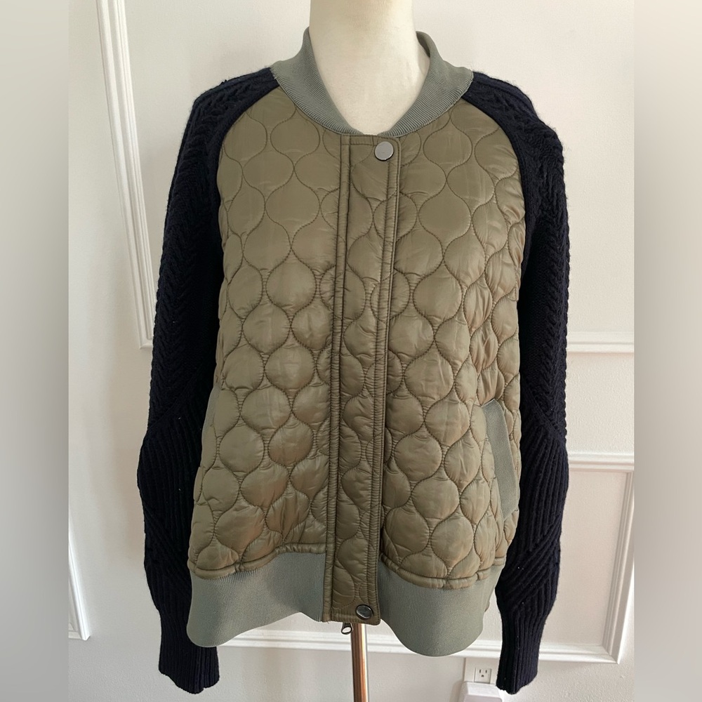 VERONICA BEARD Marjeti Mixed-Media Quilted Bomber Jacket, Olive & Navy, XL - Picture 9 of 13